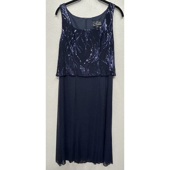 Alex Evenings sequin dress jacket set 8 petite Navy Mother Of The Bride Formal - Picture 6 of 9